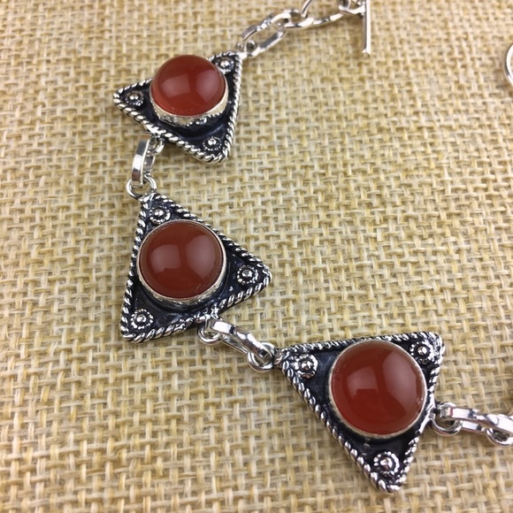 New Carnelian Stone Silver Overlay Bracelet Size 6 1/2 & 7 1/4 - Picture 3 of 8